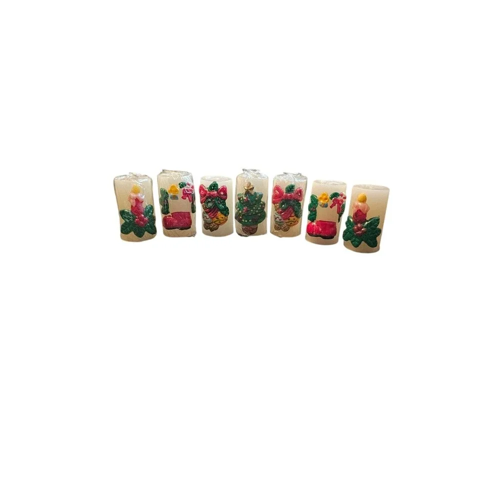 Vintage Christmas Cheer Candles 7 pack Holday Christmas themed candles- w/ boxes